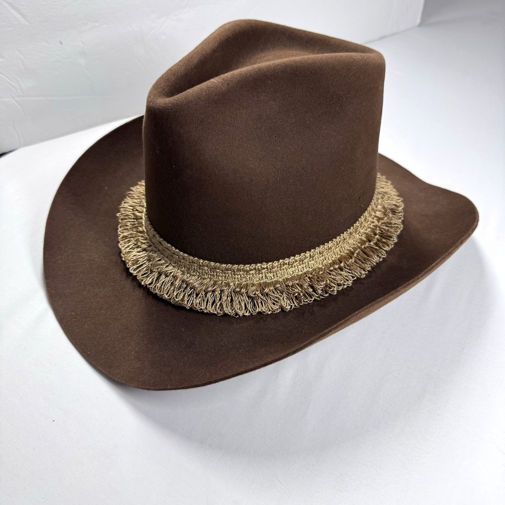 Vintage Resistol Stagecoach Self Conforming Brown Cowboy Hat 6 7/8 Gold Fringe